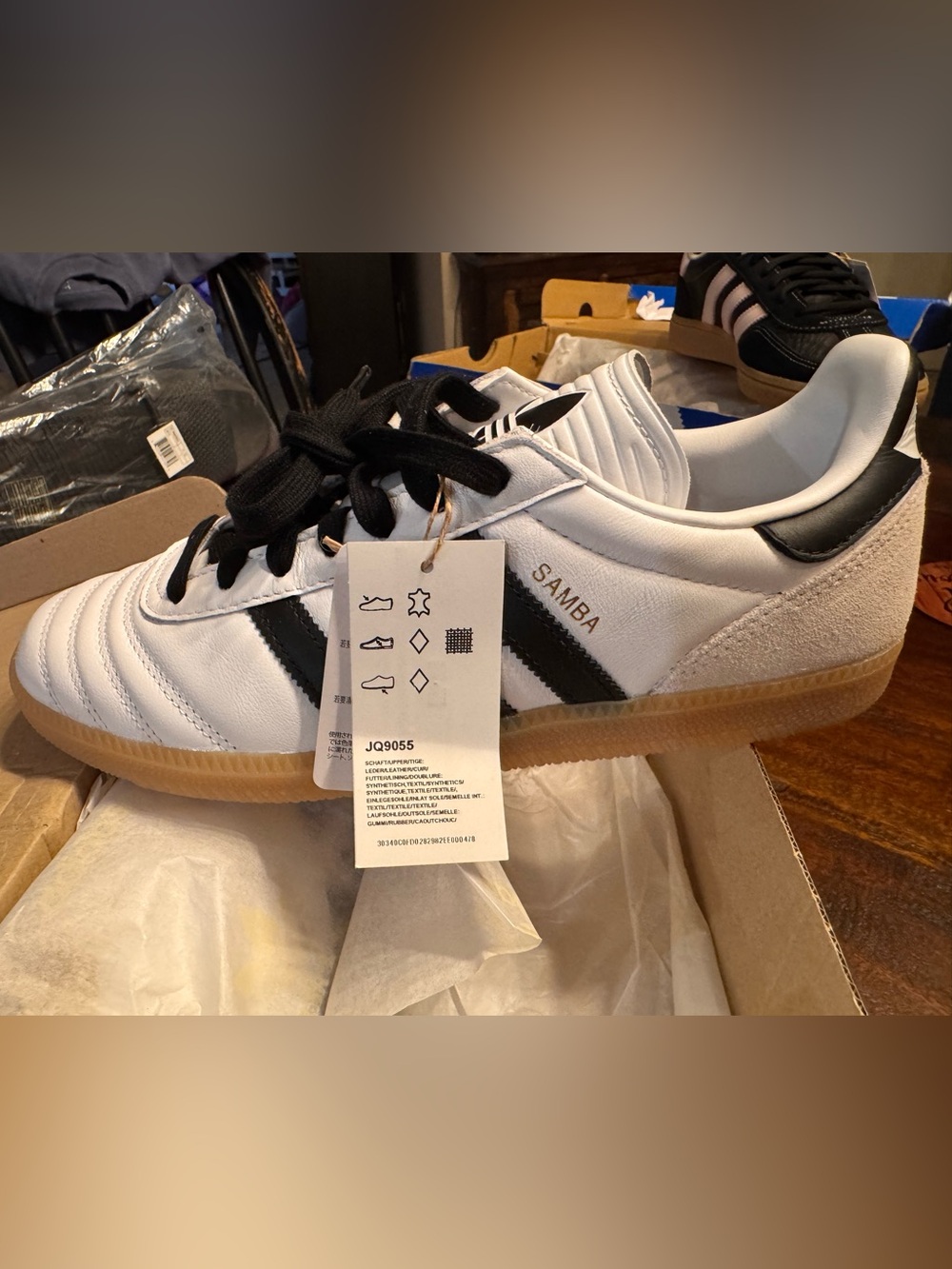 adidas Samba White Leather Sneakers with Black Stripes and Gum Sole